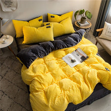 Load image into Gallery viewer, 2019 New magic velvet Fleece bedding set 4pcs/set stripe duvet cover flat sheet pillowcase AB side flannel winter warm bed linen