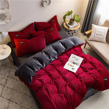 Load image into Gallery viewer, 2019 New magic velvet Fleece bedding set 4pcs/set stripe duvet cover flat sheet pillowcase AB side flannel winter warm bed linen