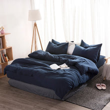 Load image into Gallery viewer, FAMIFUN New Product Solid Color 3/4 Pcs Bedding Set Microfiber Bedclothes Navy Blue Gray Bed Linens Duvet Cover Set Bed Sheet
