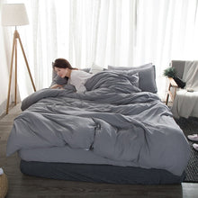 Load image into Gallery viewer, FAMIFUN New Product Solid Color 3/4 Pcs Bedding Set Microfiber Bedclothes Navy Blue Gray Bed Linens Duvet Cover Set Bed Sheet