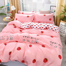 Load image into Gallery viewer, 4pcs Pink Strawberry kawaii Bedding Set Luxury Queen Size Bed Sheets Children Quilt Soft Comforter Cotton Bedding Sets For Girl