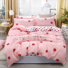 Load image into Gallery viewer, 4pcs Pink Strawberry kawaii Bedding Set Luxury Queen Size Bed Sheets Children Quilt Soft Comforter Cotton Bedding Sets For Girl