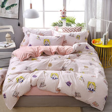 Load image into Gallery viewer, 4pcs Pink Strawberry kawaii Bedding Set Luxury Queen Size Bed Sheets Children Quilt Soft Comforter Cotton Bedding Sets For Girl