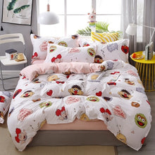 Load image into Gallery viewer, 4pcs Pink Strawberry kawaii Bedding Set Luxury Queen Size Bed Sheets Children Quilt Soft Comforter Cotton Bedding Sets For Girl