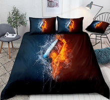 Load image into Gallery viewer, Ice Hockey Duvet Cover Set Ice Hockey on Fire Water Thunder Lightning Bedding Black Sports Ball 3pcs Teens Boys King Dropship